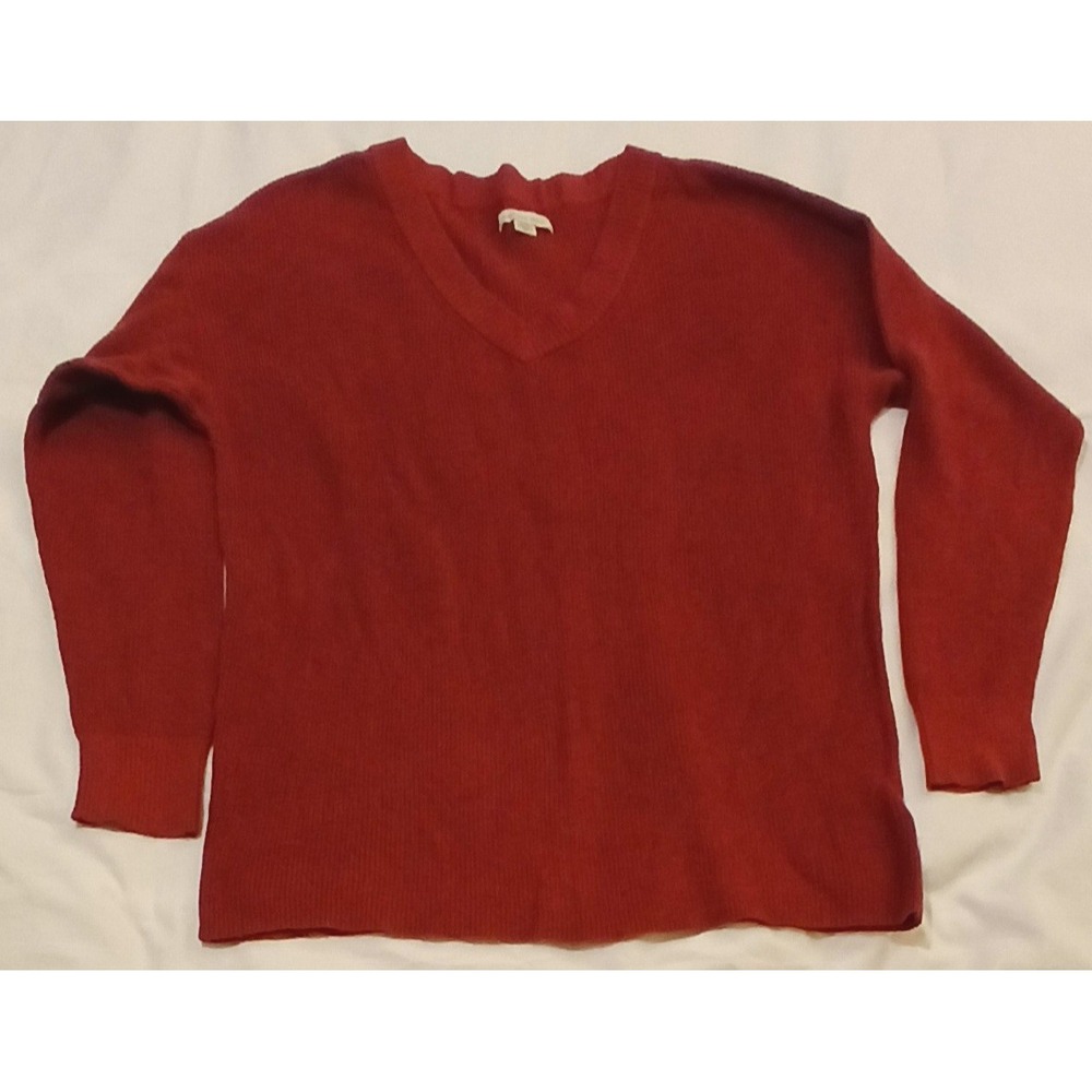 American Eagle Knit V Neck Sweater Rust Ribbed Casual Comfortable Women's Size M